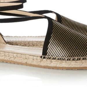 Jimmy Choo Donna Metallic Striped Black Gold Espadrille Sandals 36.5